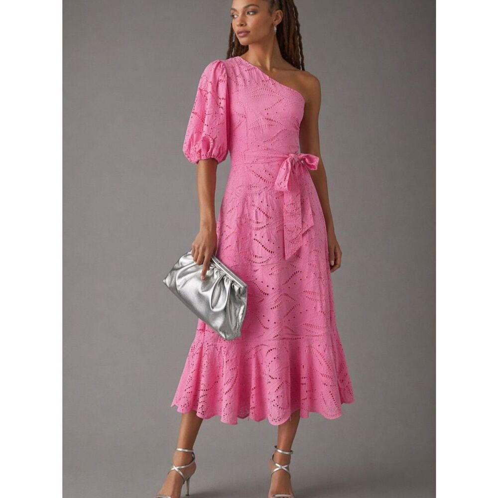 NWT Gibson Latimer Pink One-Shoulder Midi Dress Eyelet XXL 100% Cotton Wedding